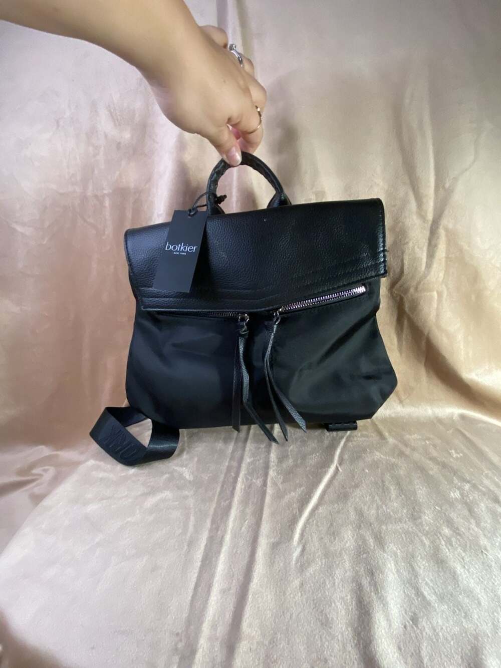 Botkier Trigger Nylon and Leather Mini Backpack Black